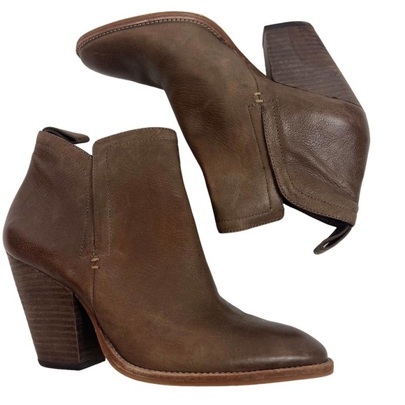 Dolce Vita Women's Taupe Gray Brown Heeled Leather Ankle Boots Booties 7 Stacked - Picture 1 of 14